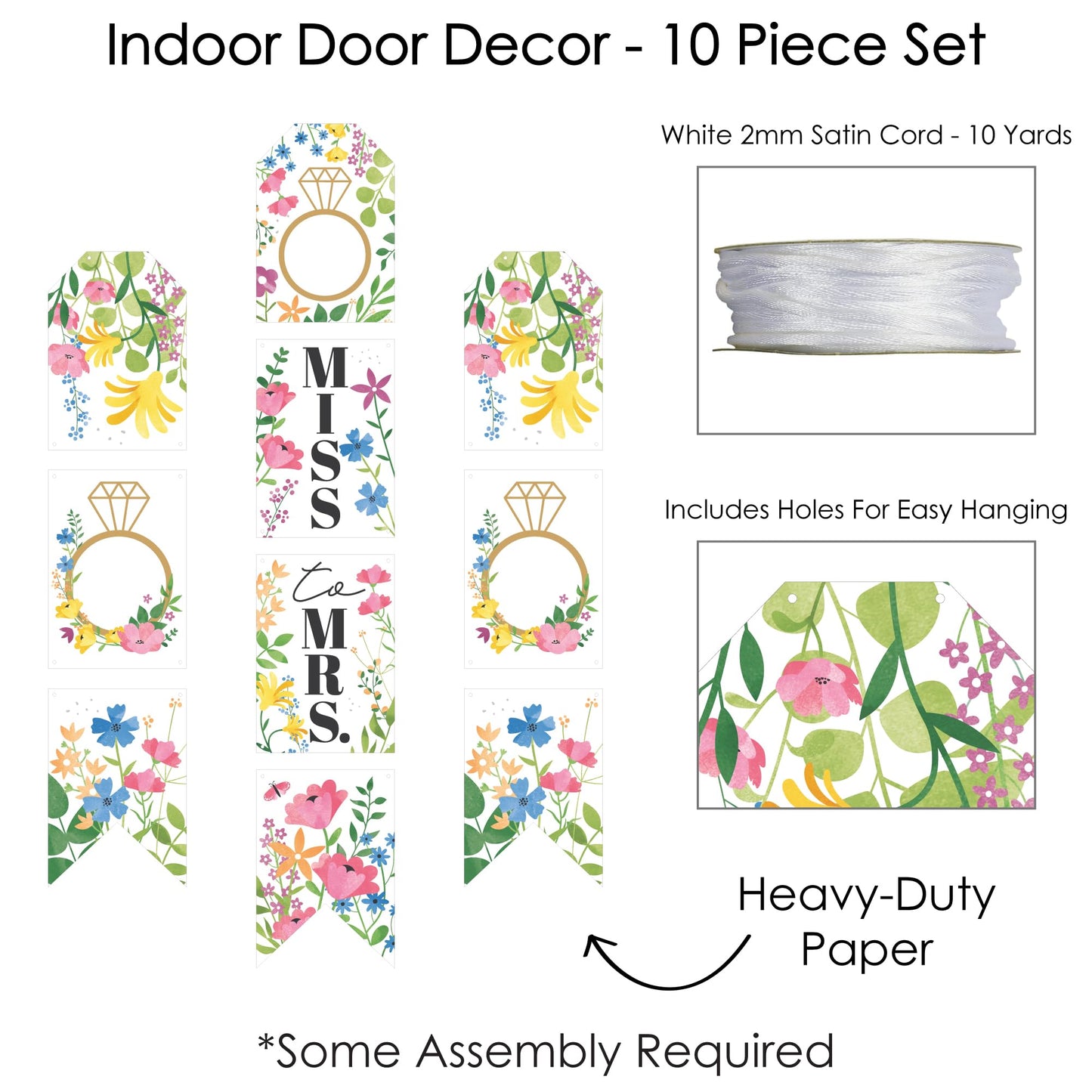 Big Dot of Happiness Wildflowers Bride - Hanging Vertical Paper Door Banners - Boho Floral Bridal Shower and Wedding Party Wall Decoration Kit - Indoor Door Decor