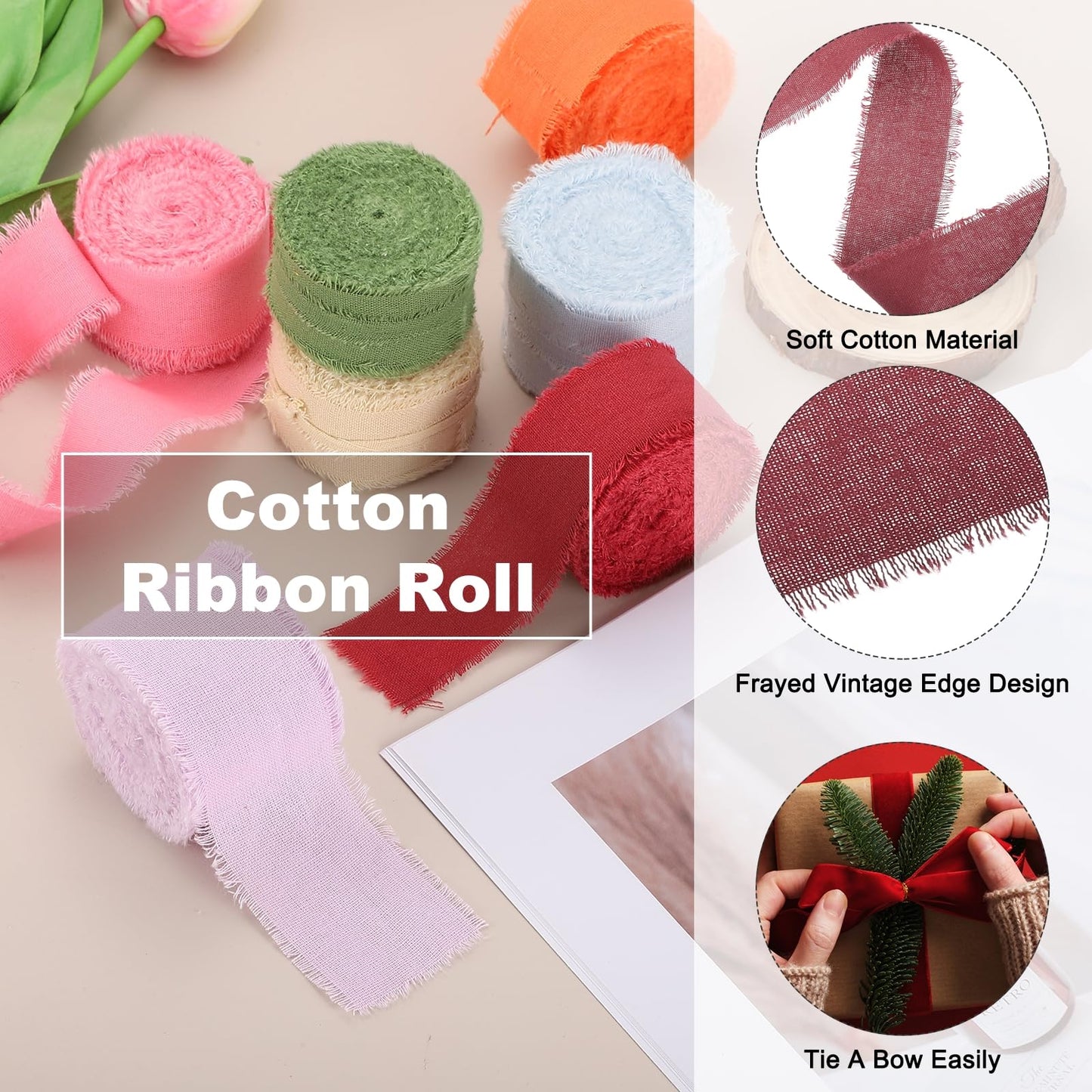 PATIKIL 1 Inch Cotton Ribbon, 3 Roll Total 21 Yard Cotton Frayed Fringe Ribbon for Gift Wrapping Flower Bouquet Wedding Invitations DIY Crafts Decor, Burgundy