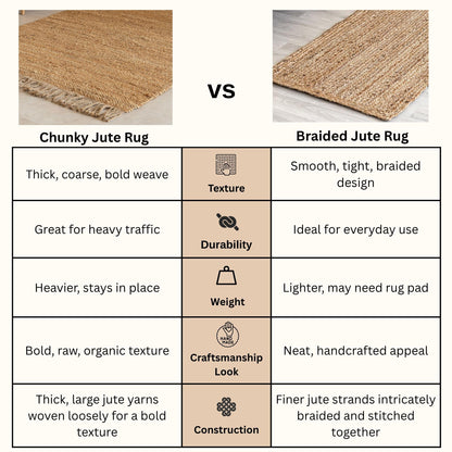 HOMEMONDE Chunky Braided Jute Area Rug 8x10 ft Rectangle Boho Home Décor Indoor Rug - Natural Handcrafted Farmhouse Style Rug for Bedroom, Living Room, Dining Room Kitchen, and Hallway