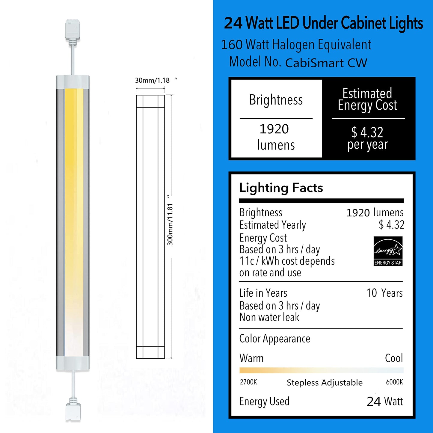 Smart Cabinet Lights Under Counter LED Lighting Dimmable Strip Lights, Warm, Daylight, Cool White Adjustable Light Bar,Compatible with Alexa,Google Assistant,Phone App,for Kitchen Cupboard,Shelf,6pcs