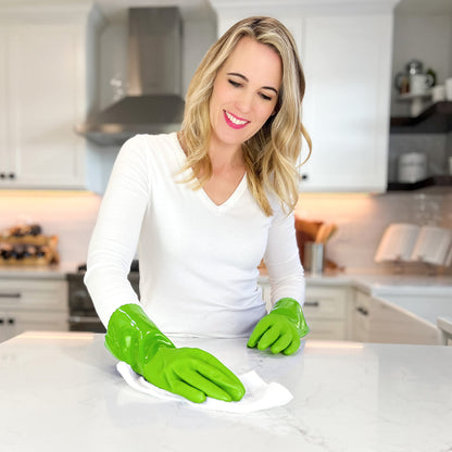 Kitchen-Star Ultimate Rubber Household PVC Gloves with Comfortable Cotton Lining, Anti-Slip surface, Kitchen Dishwashing, Extra Thickness, Kitchen Cleaning, Working, Painting, Pet Care (Medium, Green)
