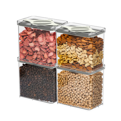 Prestoor 4-Pack Airtight Pantry Containers, 1.9 QT Clear SAN Food Storage Jars with Twist-Lock Lids, Detachable for Easy Cleaning, Stackable for Cereal, Pasta, Rice, Oats & Snacks White
