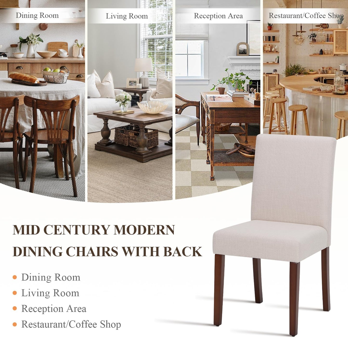 MALOL Upholstered Dining Chairs Set of 4, Fabric Dining Room Chairs, Modern Wooden Dining Chair, Kitchen Side Chairs, Farmhouse Dinner Chair with High Back for Kitchen, Beige
