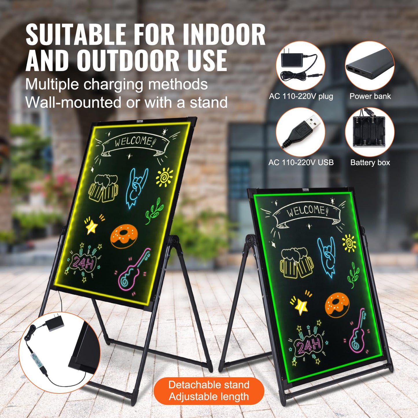 VEVOR 32"x24" LED Message Writing Board, Menu Sign Boards, Illuminated Erasable Lighted Chalkboard, Neon Effect Drawing Panel with 8 Fluorescent Chalk Markers and Remote Control