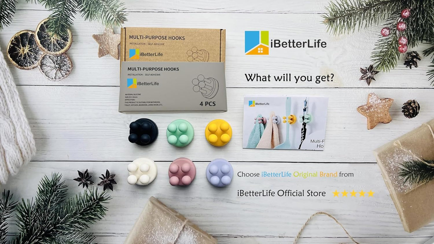 iBetterLife 4Pcs Silicone Toothbrush Holders, Multi-Function Waterproof Self Adhesive Wall Mounted Hooks
