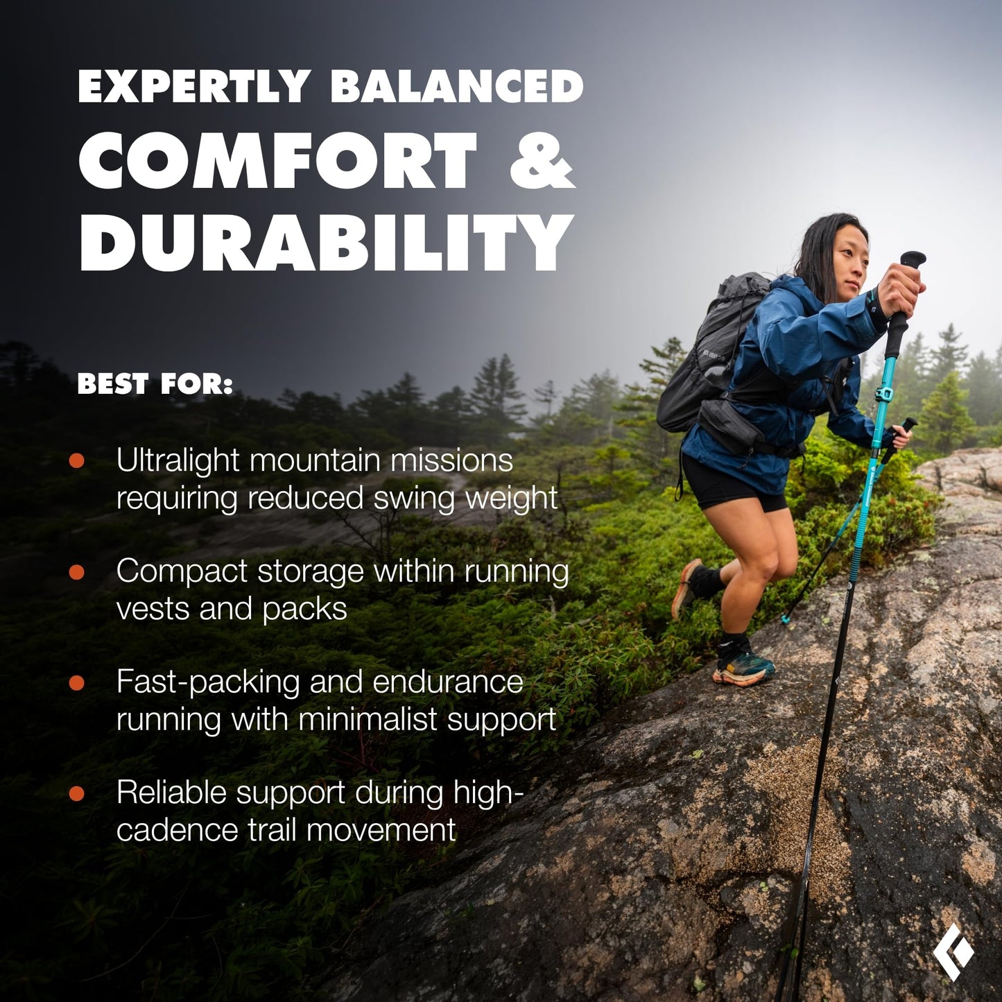 BLACK DIAMOND Distance Carbon Z Trekking Poles (Pair) | Ultralight Carbon Fiber | Z-Pole Folding Design | for Running & Hiking | Desert Sky | 110 cm