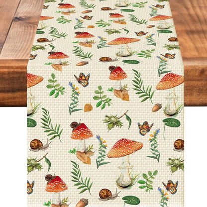 13 72 Inch Mushroom Floral Table Runner Seasonal Spring Kitchen Dining Linen Table Decoration for Indoor Outdoor Home
