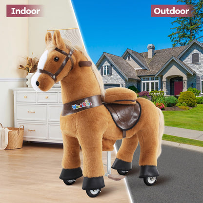 WondeRides Ride on Horse Pony Cycle Riding Horse Toy Size 4 for Age 4-9 M445, 36 Inch Height Riding Pony Ride Plush Giddy up Rocking Mechanical Walking Animal with Wheels No Battery for Child Kids