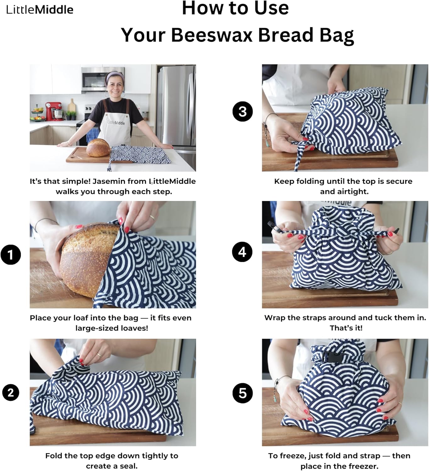 2 12.6" 16.7" XL Beeswax Bread Bags for Homemade Bread, Reusable Cotton and Beeswax Storage for Sourdough or Artisan