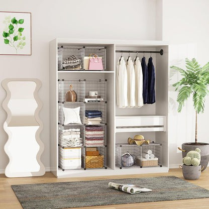 C&AHOME Wire Cube Storage - 12-Cube Organizer with Modular Metal Grids | Ideal for Home & Office, Silver Gray, 36.6”L x 12.4”W x 48.4”H