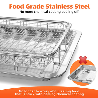 Air Fryer Basket for Oven, 2 Set Oven Air Fryer Basket and Tray with 60 PCS Parchment Papers, DEGOVIN Crisper Tray Non-stick Stainless Steel Air Fry Pans for Convection Oven(14.88" ×10.98"&13" × 9.7")