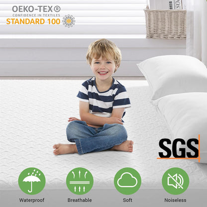 MERITLIFE Premium Waterproof Twin XL Mattress Protector | Noiseless Cooling Bed Cover | Soft Washable (White, Twin XL)