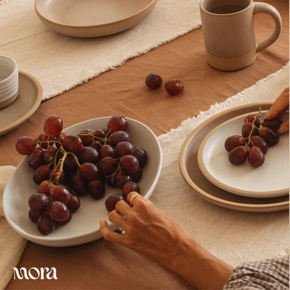 MORA Jumbo and Large Serving Dishes Set of 2, 13 inch and 12 inch Ceramic Pottery Oval Platters - Microwave, Oven and Dishwasher Safe - Oat