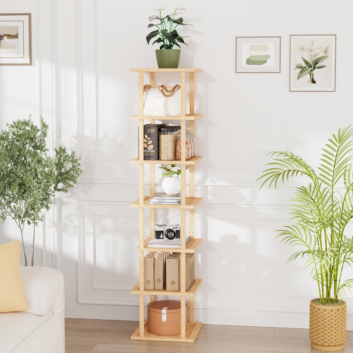 7 Closet Vertical Tall Shoe Rack For Entryway - Tall Tier Free Standing Slim Narrow Bamboo Wood Shoe Boots Storage