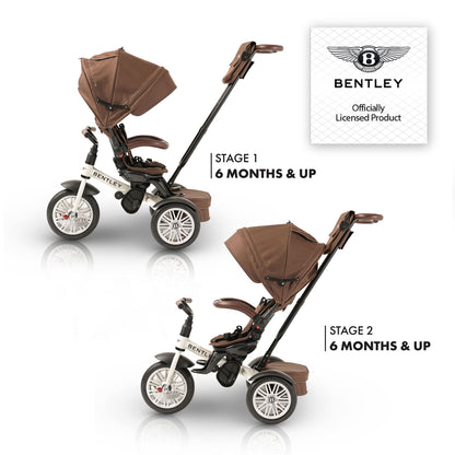 Bentley 6-in-1 Baby Stroller & Toddler Tricycle – Officially Licensed Luxury Kids Bike, Convertible Travel Strollers & Kid Trike with Air Wheels, Canopy & Safety Features (6m-5y+ | White Satin)