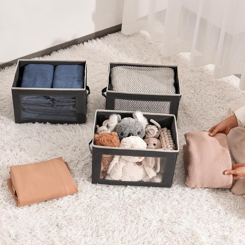 Homsorout Storage Bins - Collapsible Fabric Boxes with Lids for Organizing Clothes & Towels | 3-Pack & 6-Pack Options
