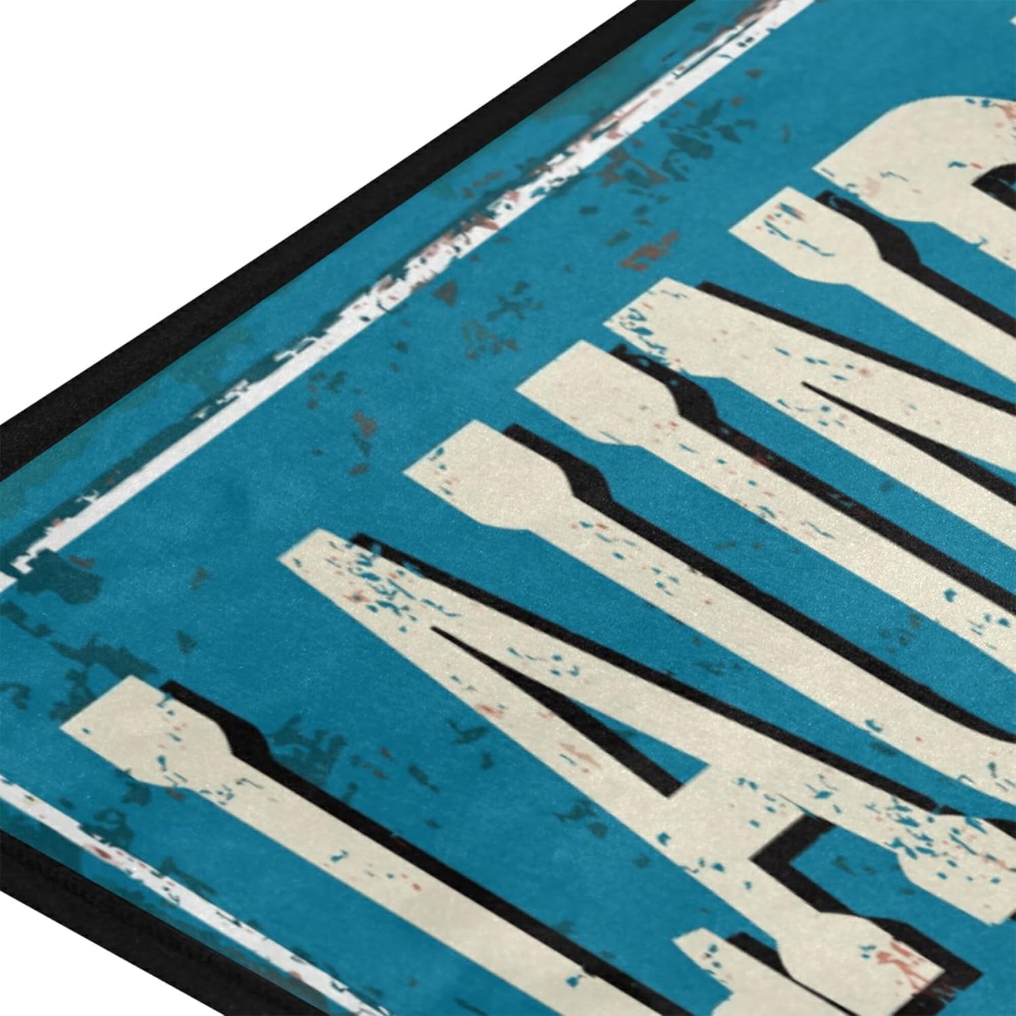 KLL Laundry Room Kitchen Floor Mats, Non-Slip Blue Background Modern Polyester Indoor Outdoor Aqua Area Rugs, Living