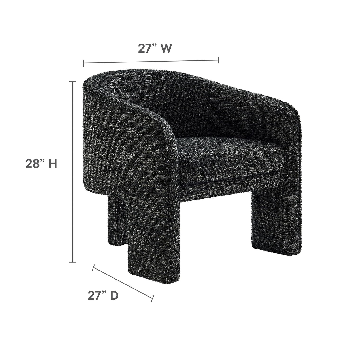 Modway Greer Comfy Barrel Accent Chair with 3 Legs in Charcoal Boucle Fabric – Cozy Round Reading Armchair – Mid Century Modern Upholstered Wide Barrel Dining Chair with Curved Back