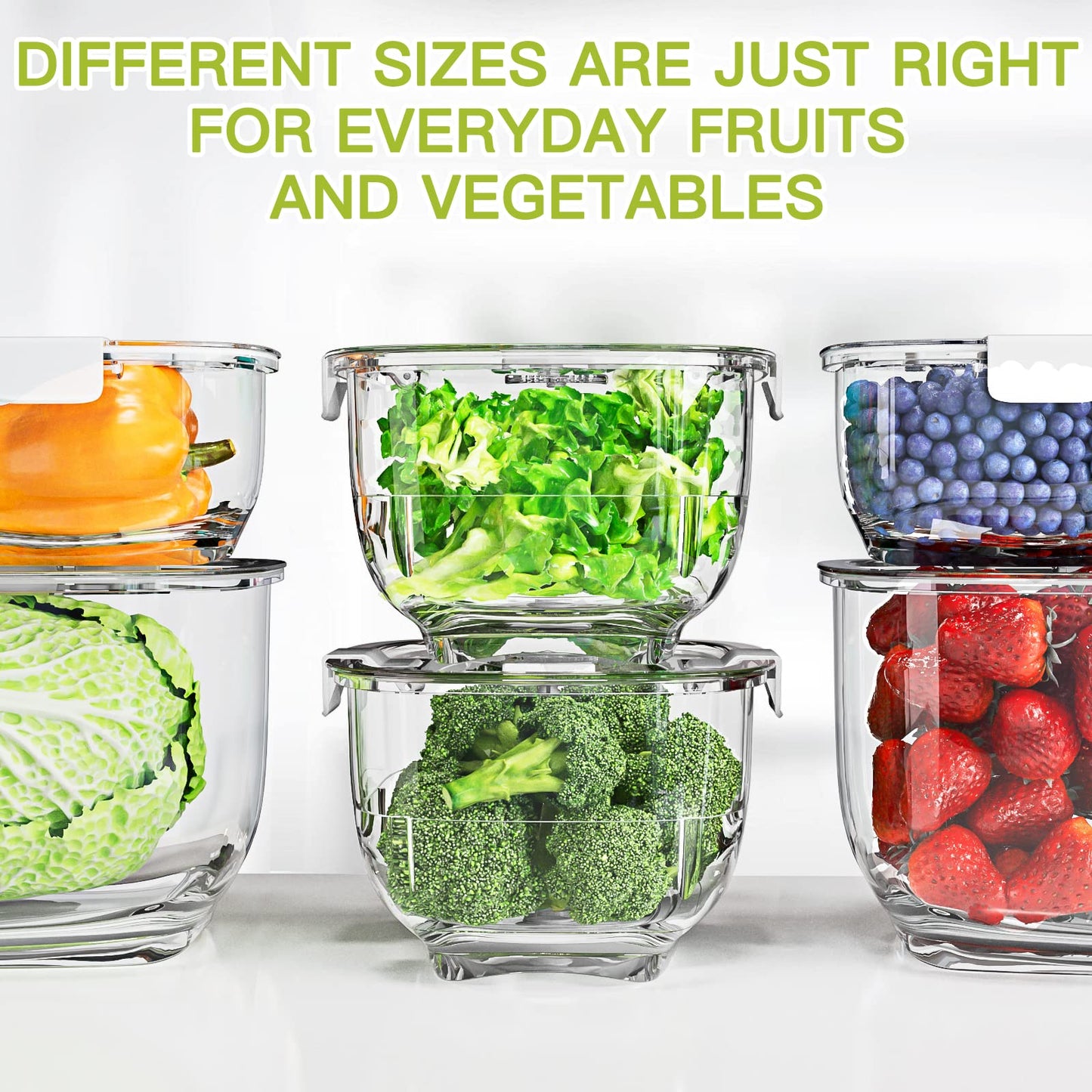 LUXEAR Fresh Produce Vegetable Fruit Storage Containers 3Piece Set, BPA-free, Partitioned Salad Container, Fridge Organizers, Used in Storing Fruits Vegetables, White