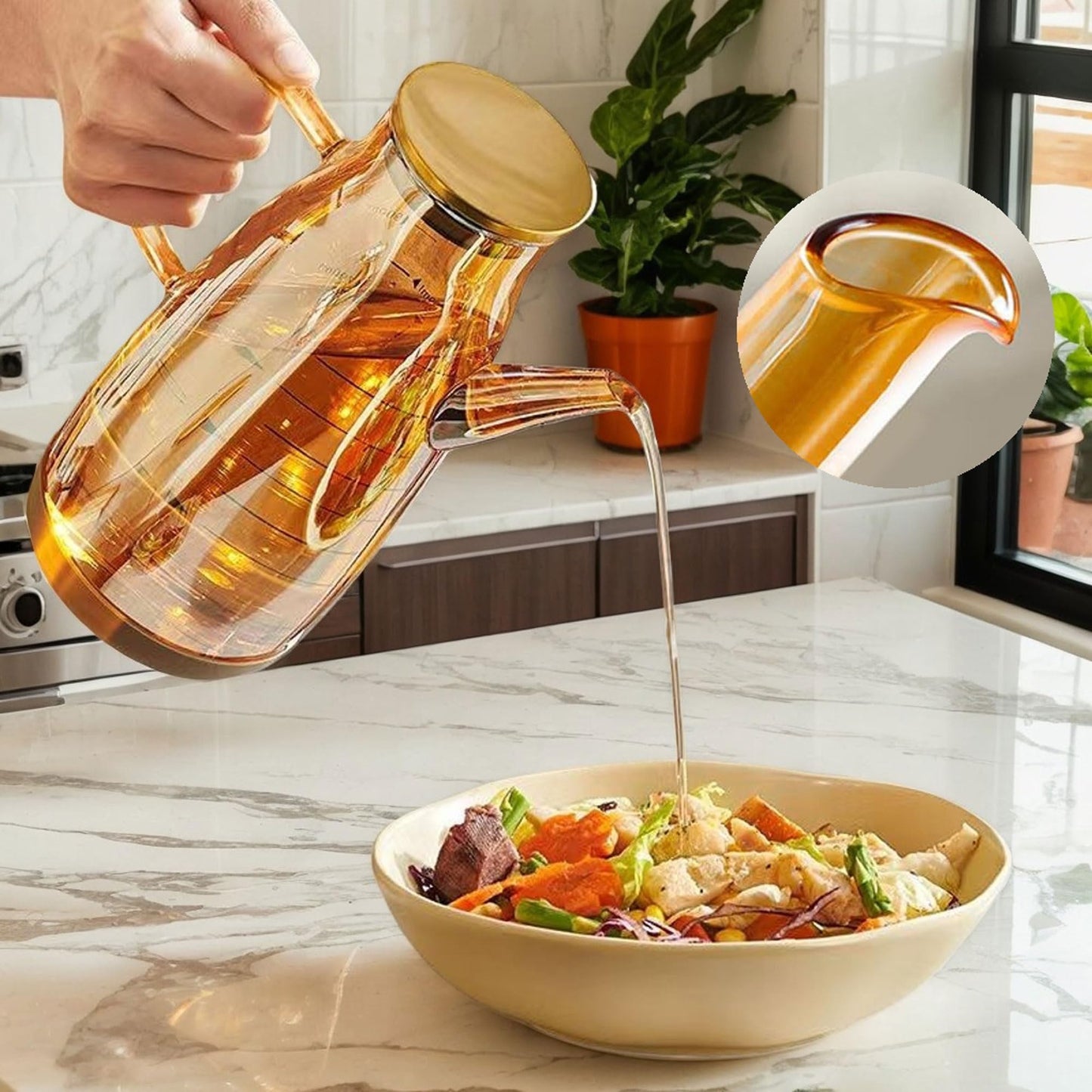 SQDWYGUO 2025 Oil Dispenser Bottle with Drip Free Spout Food Grade Oil Vinegar Cooking Sprayer Kitchen Glass Container Bottles (600 ML)