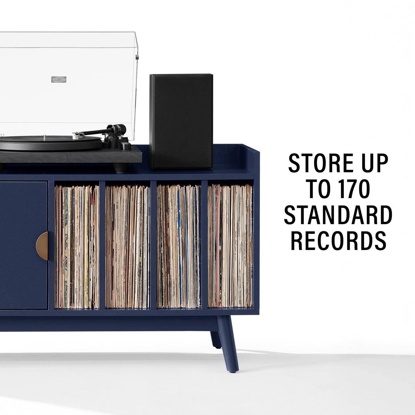 Crosley Furniture Skylar Mid-Century Record Player Cabinet with Vinyl Storage, Turntable Stand for Records, Navy