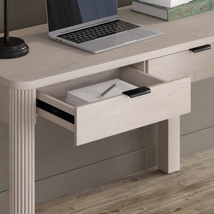 Henn&Hart 48" Fluted Modern Rectangular Wooden Home Office Desk Computer Desk Writing Table with Ribbed Legs and 2 Storage Drawers for Bedroom, Living Room, or Home Office, Beech White