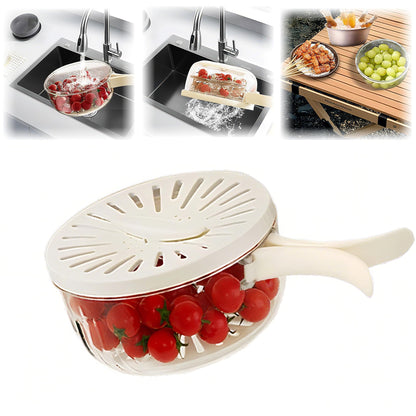 Multifunctional Fruit Washing Bowl with Strainer,2 in 1 Drain basket and Fruit Strainer Container with Lid,Fruit Washer Bowl for Kitchen,Fridge,Picnic & Camping(1QT)