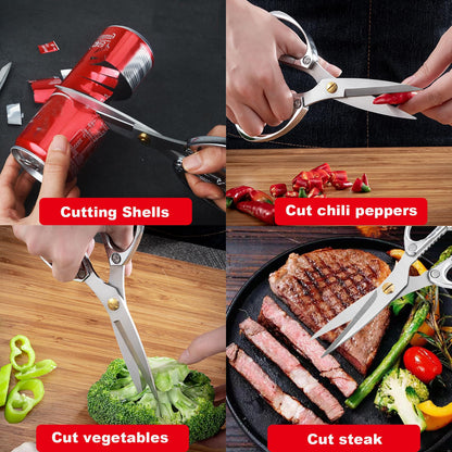 AUDAMI 2 Pack Kitchen Shears,Heavy Duty Stainless Steel All-Purpose Poultry Meat Scissors for Cooking-Dishwasher Safe