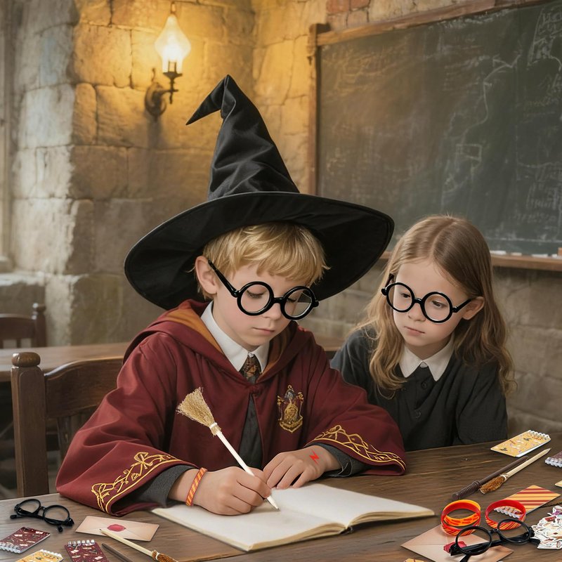 HandTool 100pcs Wizard Party Favors, Birthday Party Supplies Including Wizard Glasses, Wand Pencils, Lightning Tattoos, Envelope card, Magic Birthday Decorations Gifts Classroom Rewards for Kids