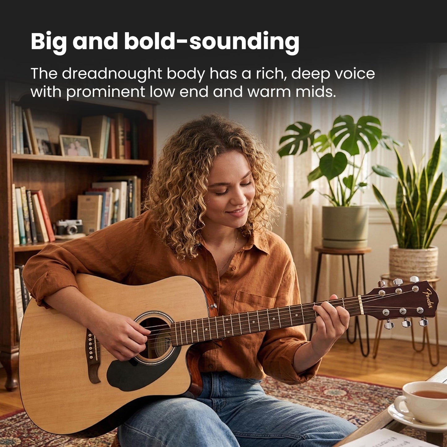 Fender FA-125CE Dreadnought Cutaway Acoustic-Electric Guitar - Natural Bundle with Hard Case, Tuner, Strap, Strings, Picks, and Austin Bazaar Instructional DVD