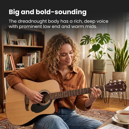 Fender FA-125CE Dreadnought Cutaway Acoustic-Electric Guitar - Natural Bundle with Hard Case, Tuner, Strap, Strings, Picks, and Austin Bazaar Instructional DVD