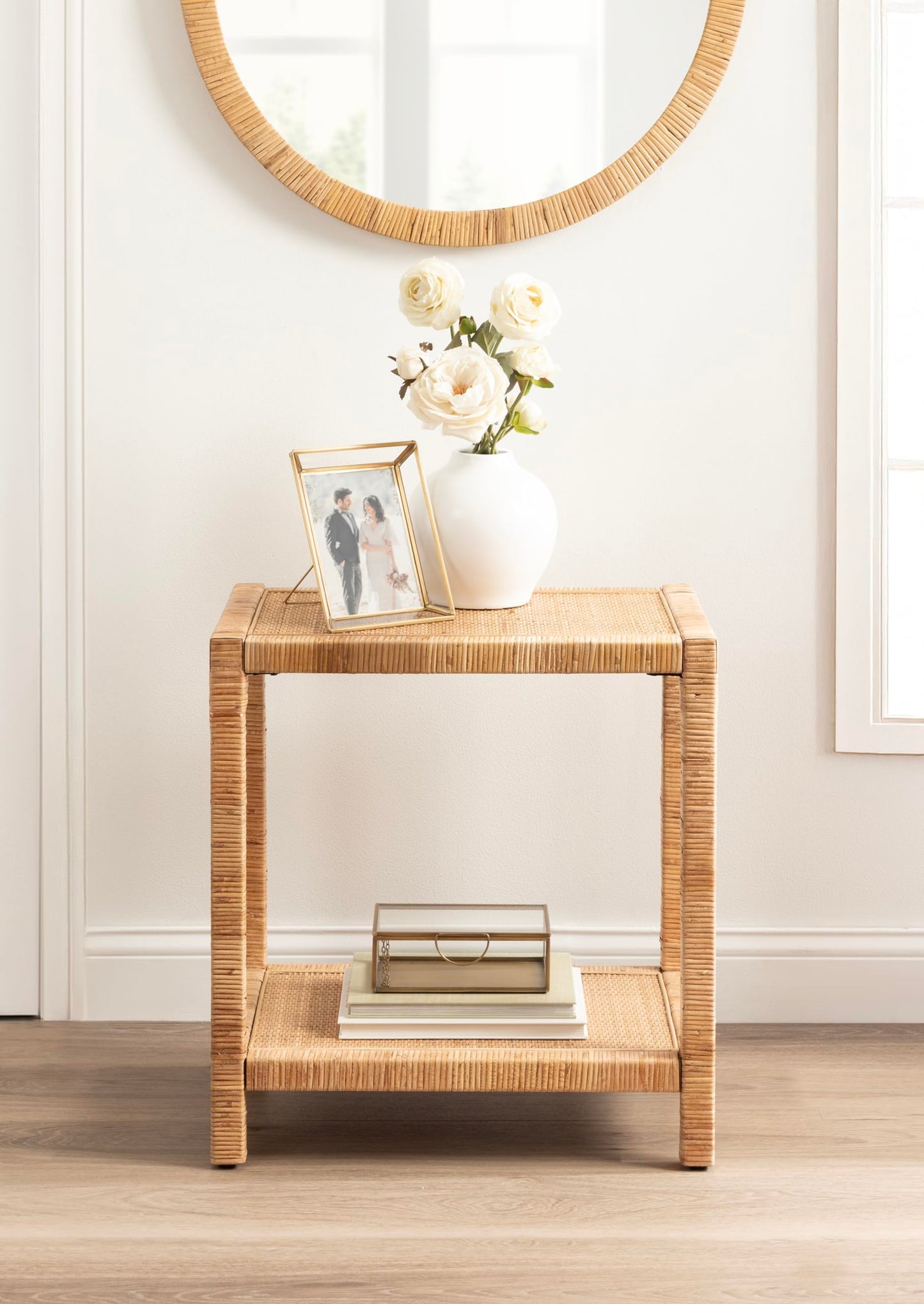 Kate and Laurel Rafina Coastal Rectangle Rattan Side Table, 22 x 14 x 24, Natural Brown, Transitional Boho Rectangular Woven Rattan End Table for Use as Living Room Decor Accent