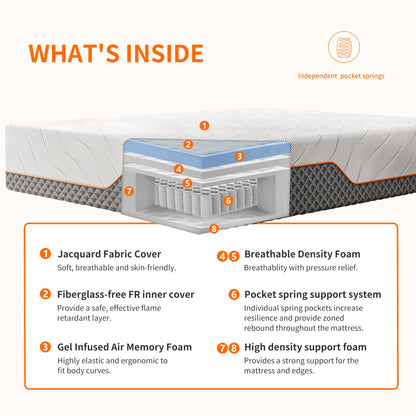 Split King Adjustable Bed Frame with Mattress - 14” Luxury Hybrid Mattress, Smart APP Contorl, Massage, Zero Gravity, Anti-Snore, 5 Minutes Installation, Head and Foot Incline, Medium Soft, Split King