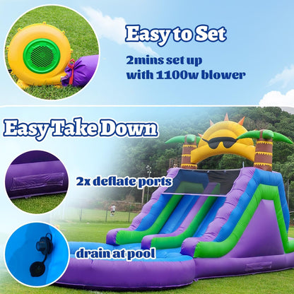 26FT(L) Commercial Grade Water Slide for Adults, (Double Slides) (Heavy Duty Full PVC) (Big Airtight Water Pool), (1100w UL Blower), Inflatable Waterslide for Backyard, Outdoor Blow up Park