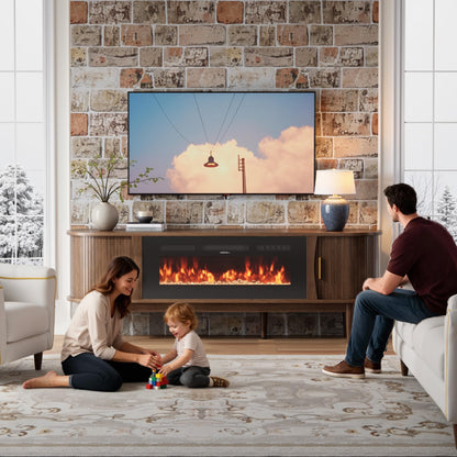 Decofy 70″ Fluted Fireplace TV Stand for 80″ TVs, Remote & Touch Control Adjustable Flame Colors & Temperature, Entertainment Center with Storage, Modern Media TV Console Table for Living Room(Walnut)