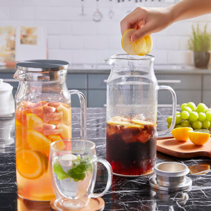Bivvclaz 2 Liter 68 oz Glass Pitcher with Lid and Handle, Glass Carafe for Hot/Cold Water, Large Iced Tea Pitcher for Coffee, Juice and Homemade Beverage