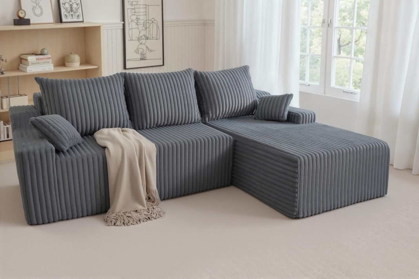 HABUTWAY 94'' Cloud Sectional Couch, Boneless Sofa with Deep Seat, Modular Comfy L-Shape Couch with Chaise for Living Room Bedroom, No Assembly Required(Grey,Right Facing Chaise)