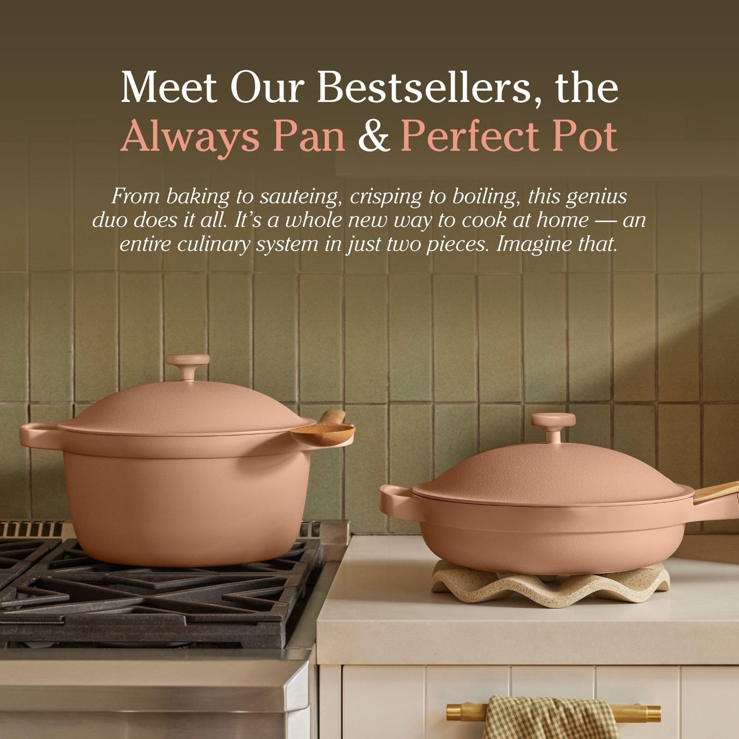 Our Place Cookware Duo | 7-Piece Ceramic Cookware Set with 10.5" Always Pan 2.0, 5.5 Qt Perfect Pot & Strainer Basket | Induction & Oven Safe up to 450°F | Nonstick, Non-Toxic Cookware | Spice