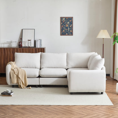 Christopher Knight Home Keria 4-Seater Sofa, Wooden Frame Modular Sectional Sofa, Upholstered Couch Set for Living Room, Soft Seating Lounge Sofa, Comfy Reading Chair Set, White Sand