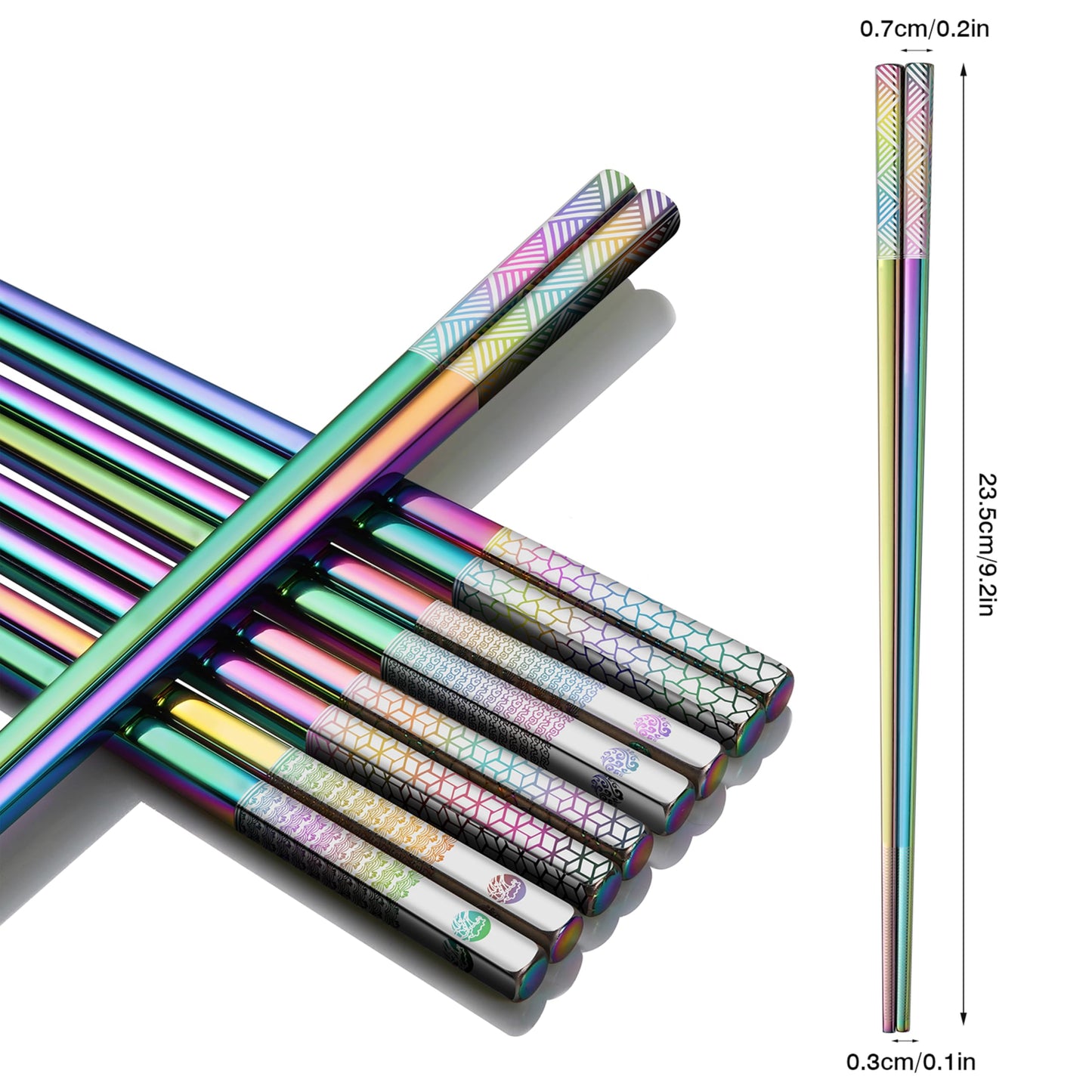 TIICOO Metal Chopsticks Reusable 18/8 Stainless Steel Chopsticks Laser Engraved Premium Titanium Chop Sticks Dishwasher Safe Lightweight Japanese Korean Chopsticks 5 Pairs Gift Set (Rainbow)