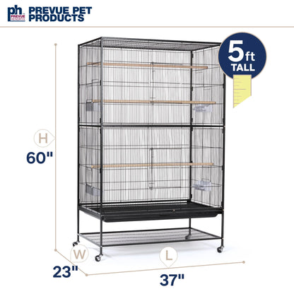Prevue Hendryx Pet Products Wrought Iron Flight Cage - Big Rolling Bird Cage for Parakeets, Cockatiels, Conures, Lovebirds, Canaries, Finches, Parrotlets, & Caiques, 5 Ft - X-Large, Hammertone Black