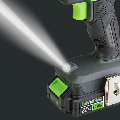 Genesis G20MAX 20V Drill/Impact Driver Combo Kit, LED Light Metal Ratcheting Chuck, 450 in-lbs drill, 1600 in-lb Impact Driver Two 2.0Ah Batteries, Charger, and Storage Bag GL20DIDKB2