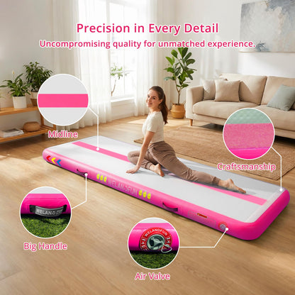 WELANDFUN Tumble Track Mat for Gymnastics | 6 inches Air Tumbling Mats, 16ft Inflatable Gymnastics Mat for Home Use, Training, Cheerleading, Water Yoga with Electric Air Pump