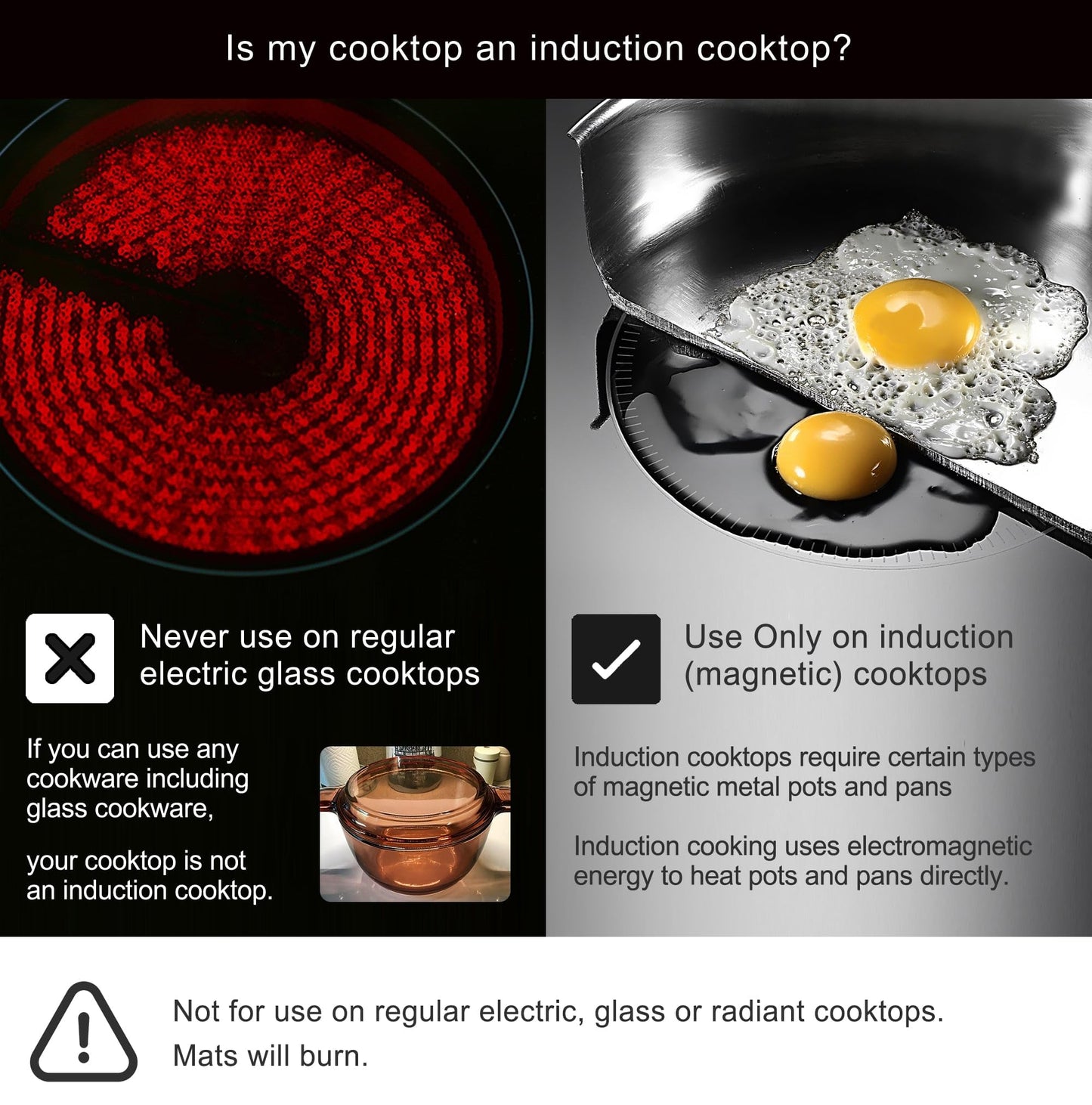 Lazy K Induction Cooktop Mat - Silicone Fiberglass Scratch Protector - for Magnetic Stove - Non slip Pads to Prevent Pots from Sliding during Cooking - Square (9inches) Black