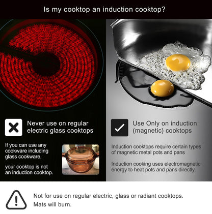 Lazy K Induction Cooktop Mat - Silicone Fiberglass Scratch Protector - for Magnetic Stove - Non slip Pads to Prevent Pots from Sliding during Cooking - Square (9inches) Black