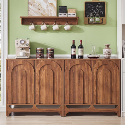 Bifins Modern Buffet Cabinet with Storage, 94.5" W Fluted Arched Sideboard Cabinet with Adjustable Shelves & Doors, Wooden Coffee Bar Storage Station for Dining Room, Kitchen, Living Room, Entryway