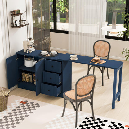 Merax Modern Wood Buffet Storgae Cabinet with Extendable Table, Buffet Coffee Bar Sideboard w/ 2 Doors and 3 Drawers for Living Room Dinning Room Kitchen Navy Blue