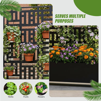 Wooakway Raised Garden Bed with Trellis, 72" H x 47" W Metal Planter Box with Privacy Screen and Wheels, 52 Gal Large Outdoor Mobile Planter for Patio, Balcony, Backyard, Climbing Plants, Black