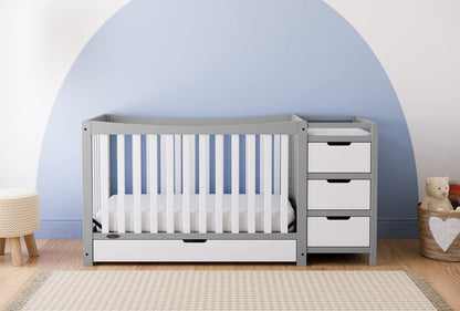Graco Remi 4-in-1 Convertible Crib & Changer – GREENGUARD Gold Certified, Fits Standard Crib Mattress, Converts to Toddler Bed and Full Bed, 4 Adjustable Mattress Heights (Pebble Gray and White)