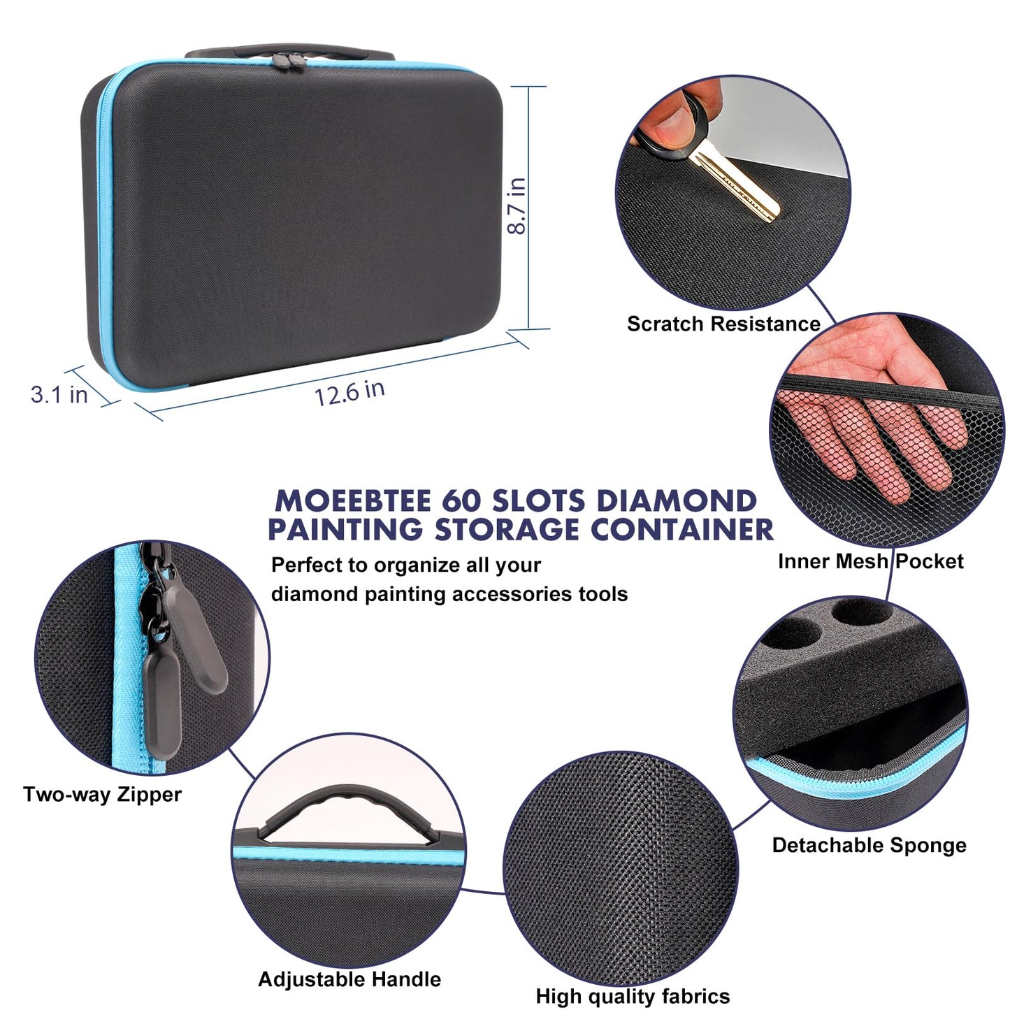 MoeeBtee Diamond Painting Organizer - 60 Slot Accessories and Tools Case, Jewelry Beads Storage Box - Blue